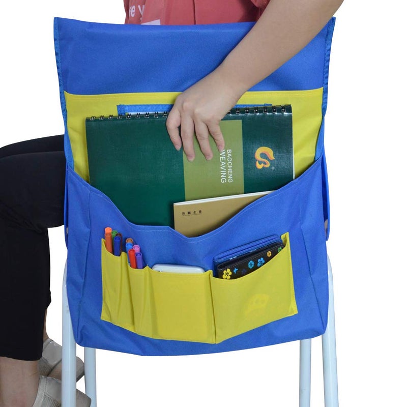 EAMAY Seat Storage Pocket, Chairback Buddy Pocket Chart Organizer with Name tag and 6 Storage Pockets, Blue and Yellow - Image 5
